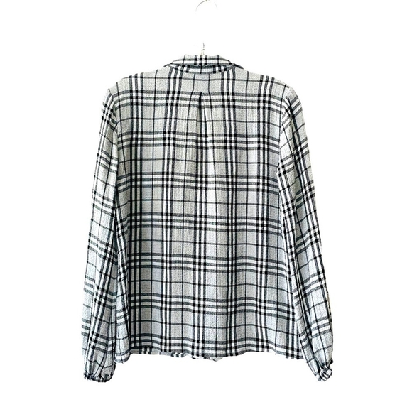Majorelle Black Plaid Ruffle Marina Blouse XS Long Sleeve Sheer Revolve Top - Picture 6 of 8